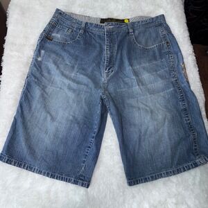 Seven‎ Jungle Denim Jean Shorts Mens Size 40 Blue Embroidered Designer y2k skate